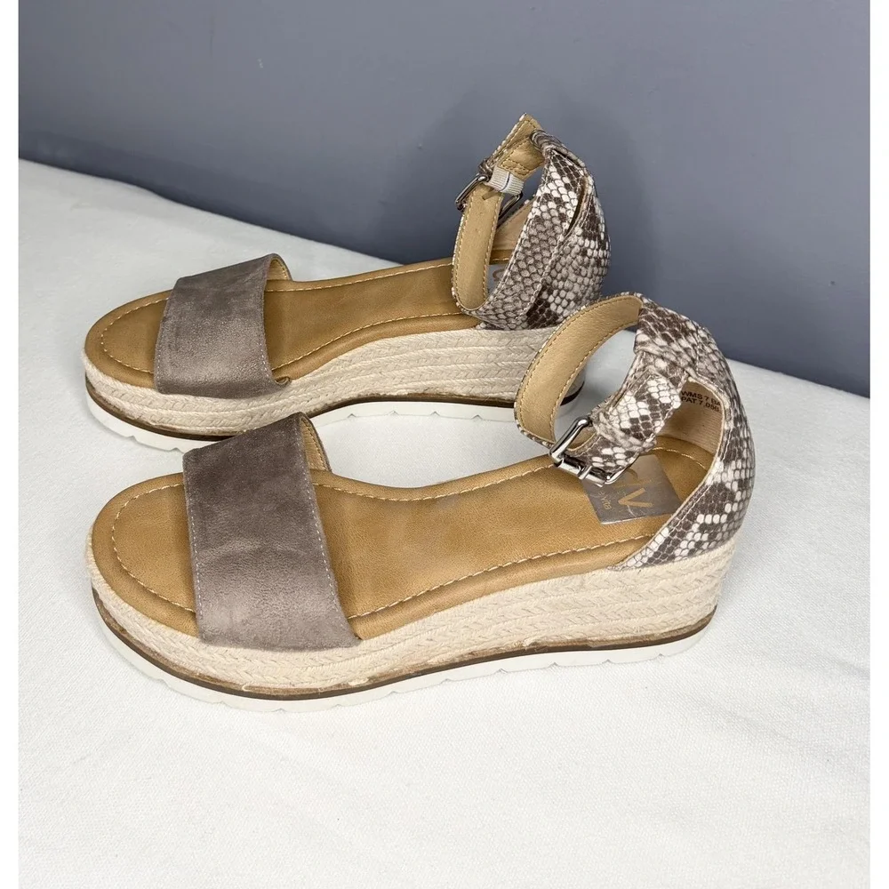 Dolce Vita Baker Sandals Womens 7 Brown Taupe Snake Espadrille Wedge Ankle Strap
